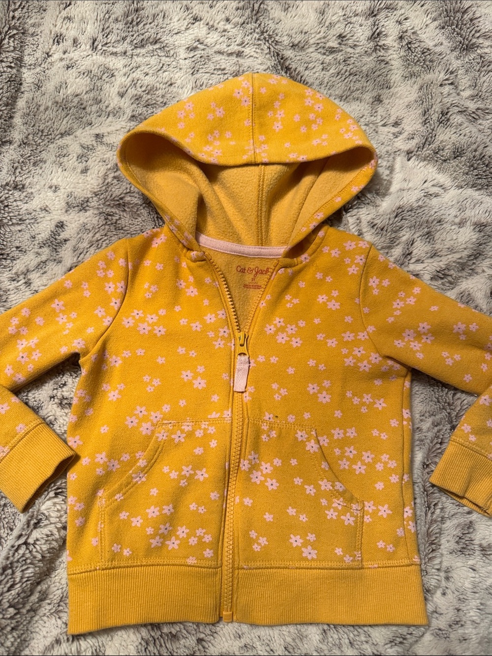 Cat & Jack Yellow Hooded Zip-Up with Pink Floral Print